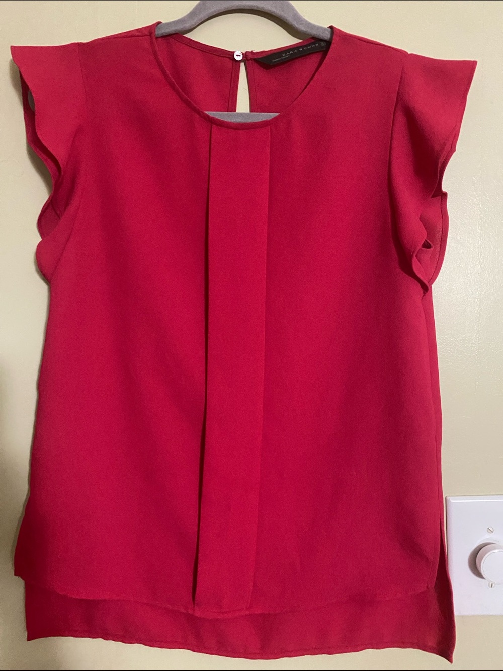 Zara Hot Pink Flutter Sleeve Pleat-Front Blouse